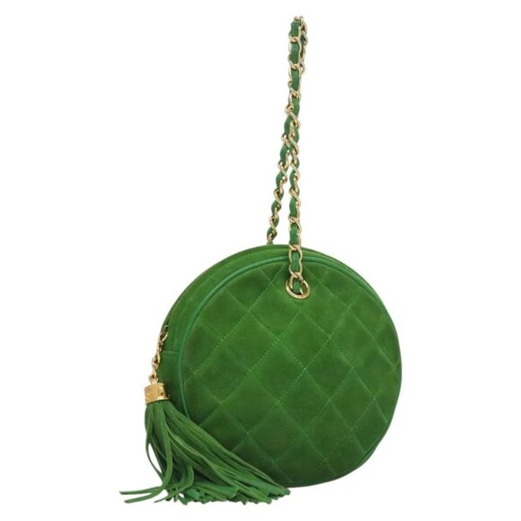 CHANEL Matelasse Chain Hand Bag Suede 2way Green Gold CC Auth 127613 - Picture 3 of 16